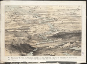 Stannard & Son's, panoramic birds-eye view of the French & Prussian provinces, on the banks of the Rhine, shewing all the fortresses belonging to each army, with the railways & frontier boundaries of each country