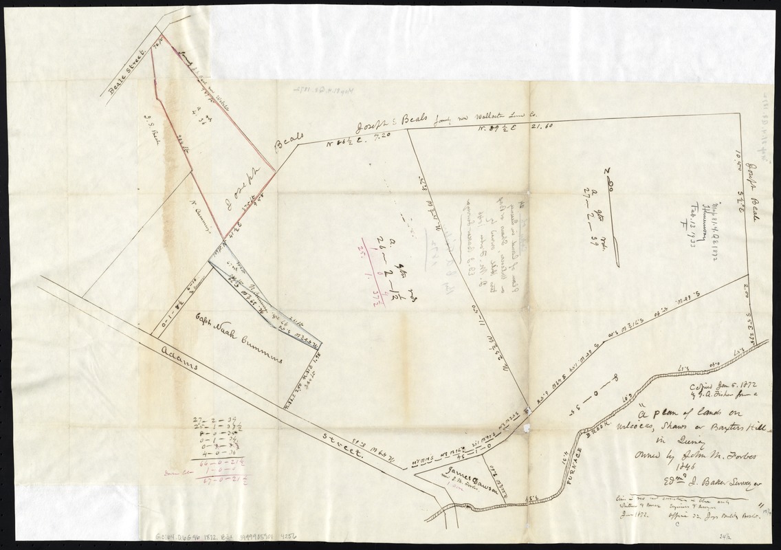 A plan of lands on Wilcocks, Shaws or Baxters Hill in Quincy owned by John M. Forbes 1846