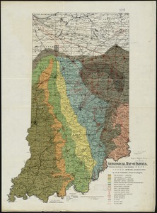 Geological map of Indiana, showing location of stone quarries and natural gas and oil areas