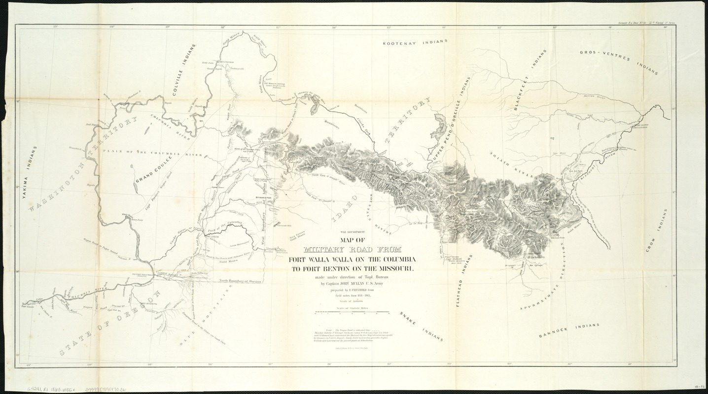 Map of military road from Fort Walla Walla on the Columbia to Fort Benton on the Missouri