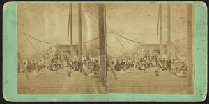 Interior view of people in a large tent in Martha's Vineyard