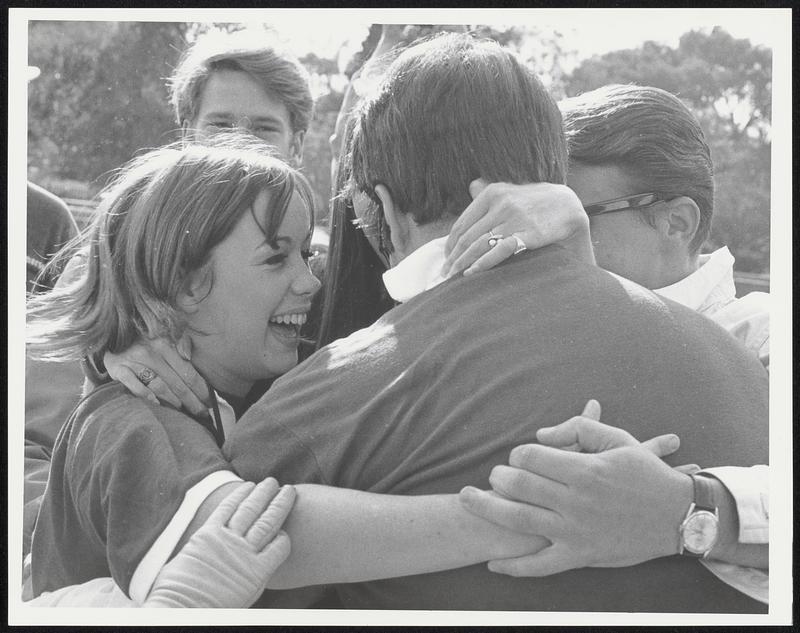 Winning Hugs- Emerson College team Siri Odhner- on left.