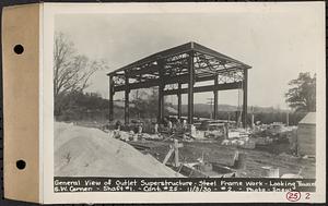 Contract No. 25,Superstructure, Wachusett Outlet Works Building, Shaft 1, Wachusett-Coldbrook Tunnel, West Boylston, general view of Outlet superstructure, steel frame work, looking toward southwest corner, West Boylston, Mass., Nov. 3, 1930