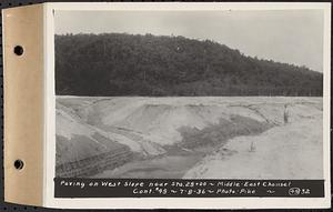 Contract No. 49, Excavating Diversion Channels, Site of Quabbin Reservoir, Dana, Hardwick, Greenwich, paving on west slope near Sta. 28+00, middle-east channel, Hardwick, Mass., Jul. 8, 1936