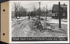 Contract No. 71, WPA Sewer Construction, Holden, looking easterly on Woodland Road from manhole 21-B, Holden Sewer, Holden, Mass., Apr. 23, 1940