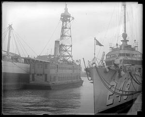 US Navy YR-15 docked at Navy Yard, destroyer 248 in foreground