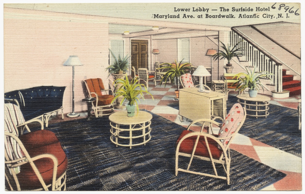 Lower lobby the Surfside Hotel, Maryland Ave. at Boardwalk, Atlantic
