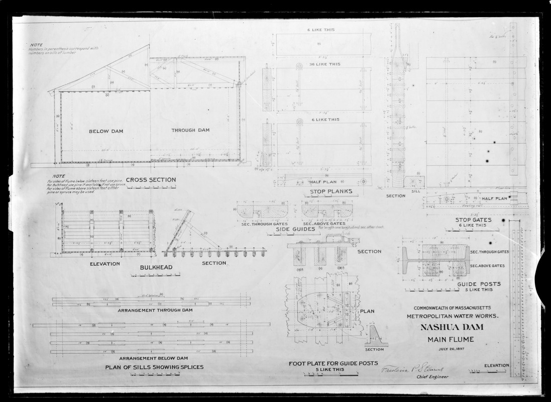 Engineering Plans, Wachusett Dam, main flume, Clinton, Mass., Jul. 26, 1897