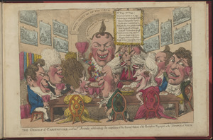 The genius of caricature and his friends celebrating the completion of the second volume of the Caricature Magazine in the Temple of Mirth