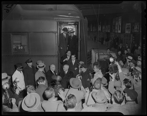 Harry S. Truman exiting a train car