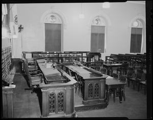 Courtroom from the side, looking towards the jury box