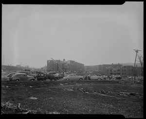 Group of cars in destroyed field
