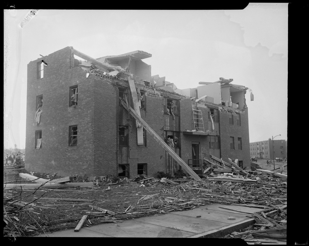 Building with roof blown off