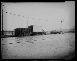 Overturned carriage of O'Brien delivery truck