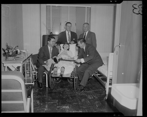 Reps. John McMorrow and Harold Palmer with Dr. William H. H. Turville and Rep. John F. Thompson around patient Martha Mai Jones
