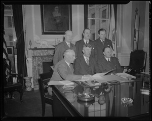 Leverett Saltonstall with five men in his State House office