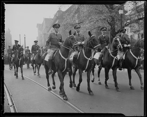 Leverett Saltonstall (front, left) on mount at Armistice Day parade