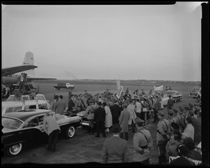 Welcoming crowd for Adlai Stevenson at the airfield