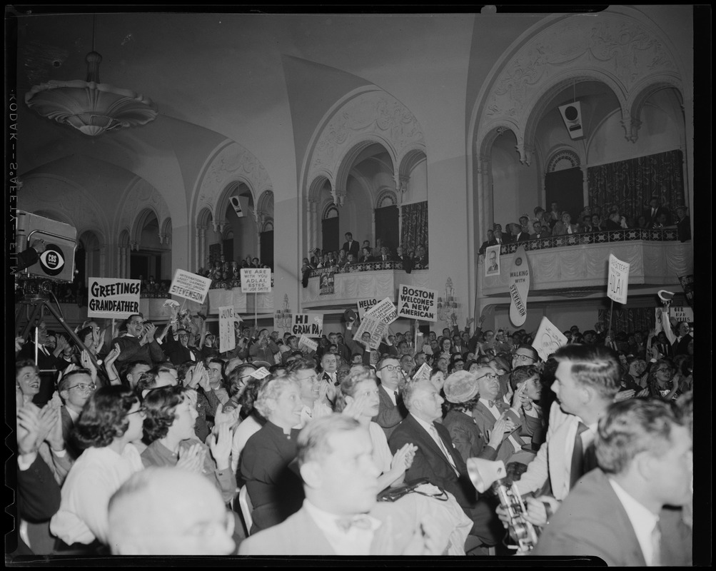 Adlai Stevenson supporters at an event in a large room