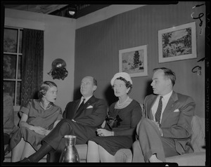Adlai Stevenson sitting with his daughter-in-law Nancy Anderson Stevenson, Rose Kennedy, and son Adlai Stevenson III