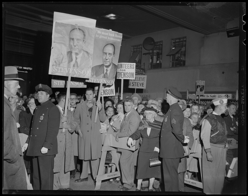 Adlai Stevenson supporters carrying signs