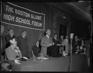 Adlai Stevenson at podium for The Boston Globe High School Forum