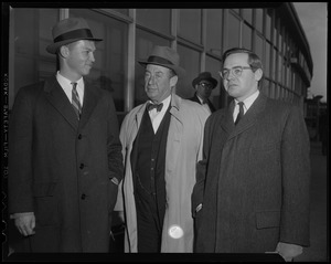 Endicott (Chuck) Peabody, Adlai Stevenson, and Borden Stevenson at Logan Int. Airport