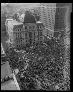 Aerial view of a crowd in a plaza