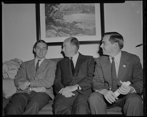 John Fell Stevenson, Adlai Stevenson and Borden Stevenson seated on a couch