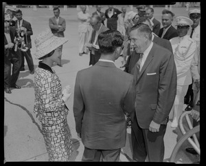 Governor Foster Furcolo talking to King Bhumibol Adulyadej and Queen Sirikit of Thailand