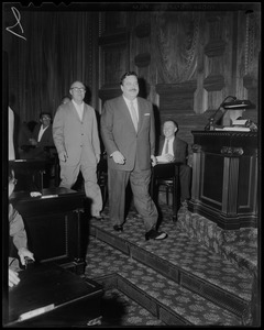 Filmstage-television comedian Jackie Gleason at the State House to address the House of Representatives