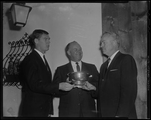 Tom Wells, Bob Blackman and Harry Arlanson holding a silver bowl award