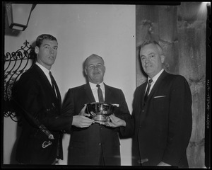 Tom Wells, Bob Blackman and Harry Arlanson holding a silver bowl award