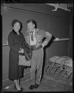 Arthur Godfrey and Mrs. James Hallett pose for picture