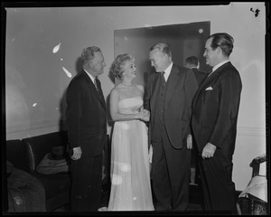 Mayor J John B. Hynes, Eva Gabor and two others in conversation