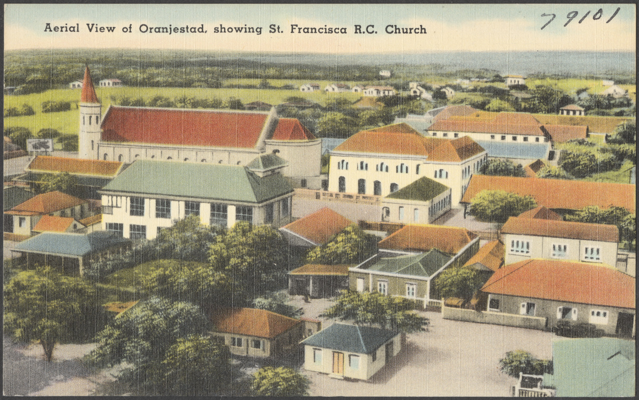 Aerial view of Oranjestad, showing St. Francisca R. C. church