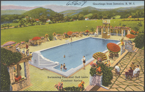 Greetings from Jamaica, B.W.I. Swimming pool and golf links, Constant Spring