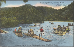 Greetings from Jamaica, B.W.I. Rafting party on the Rio Grande from Titchfield Hotel