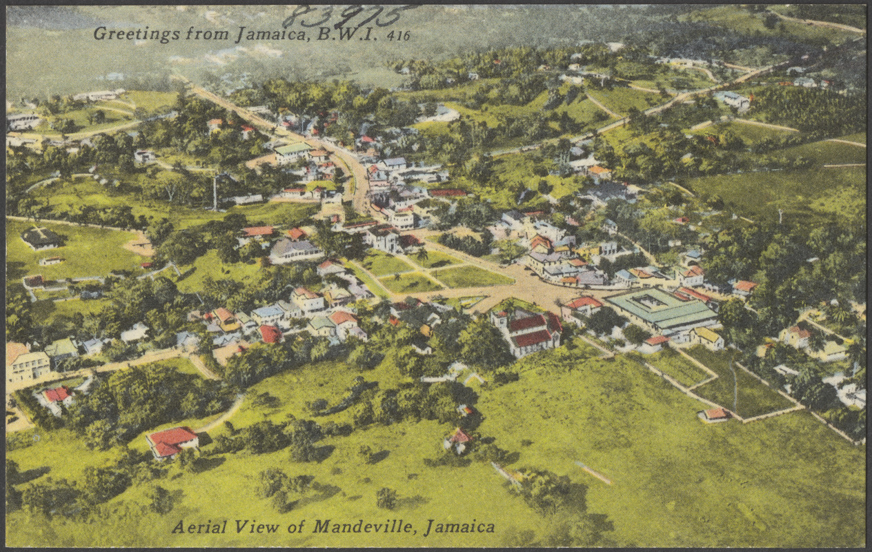 Greetings From Jamaica, B.W.I. Aerial View Of Mandeville, Jamaica ...