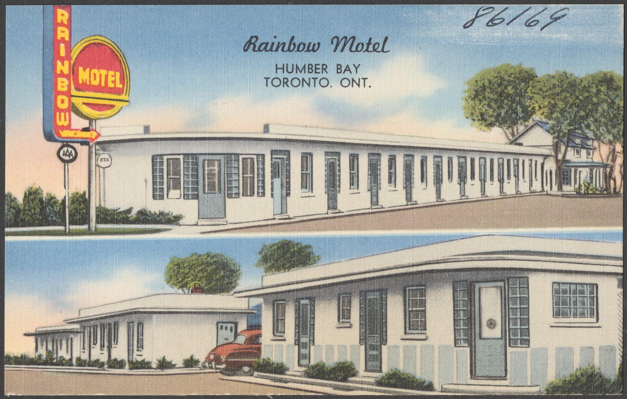 Historic photo from 1940 - Rainbow Motel postcard - One mile west of Toronto on #2 Highway. 22 units of the finest tourist accommodations on the shores of Lake Ontario. in Humber Bay