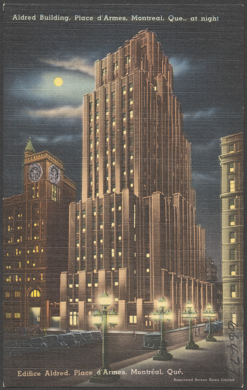 Alfred Building, Place d'Armes, Montreal, Que., at night