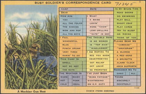 Busy soldier's correspondence card. A machine gun nest