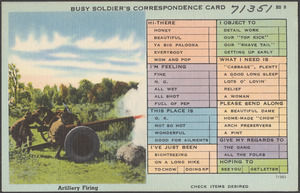 Busy soldier's correspondence card. Artillery firing