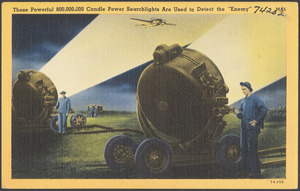 These powerful 800,000,000 candle power searchlights are used to detect the "enemy"