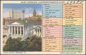 Busy person's correspondence card. State capitol, Richmond, Va.