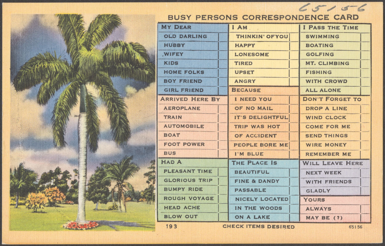 Busy person's correspondence card
