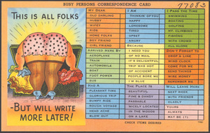 Busy persons correspondence card. This is all folks - but will write more later!