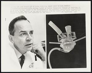 Dr. William C. Hall of Baylor University College of Medicine is on of many who has worked on the development of the artificial heart (R). The pump, Hall (L) says "May be used asearly as the end of February 1966 for humans". The heart pump is designed to replace the left ventricle of the heart.