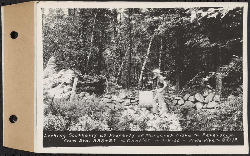 Contract No. 55, Portion of Petersham-New Salem Highway, Petersham, Franklin County (Worcester County?), looking southerly at property of Margaret Fiske, from Sta. 388+25, Franklin County, Mass., Jul. 9, 1936