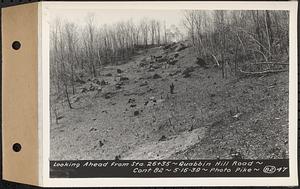 Contract No. 82, Constructing Quabbin Hill Road, Ware, looking ahead from Sta. 26+35, Ware, Mass., May 16, 1939